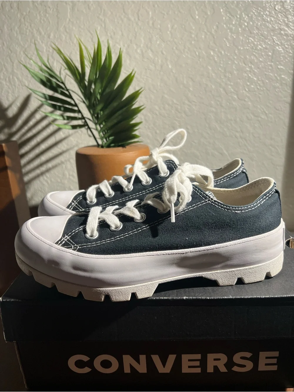 Converse Low-Top Lug Sole Sneakers in Black and White